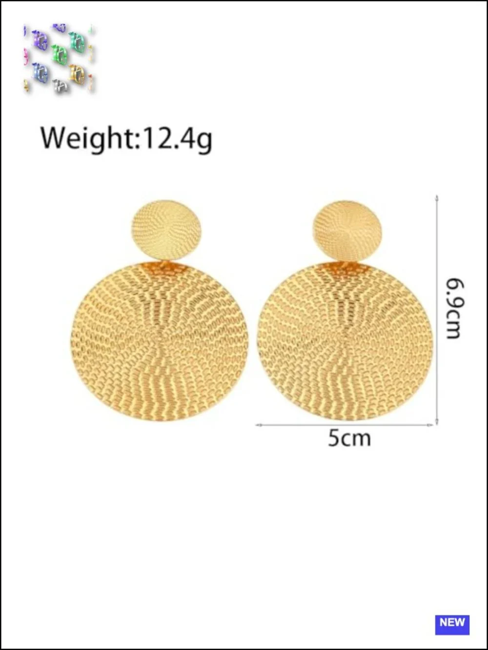 Large Chunky Gold Disc Dangle Earrings with Textured Drop